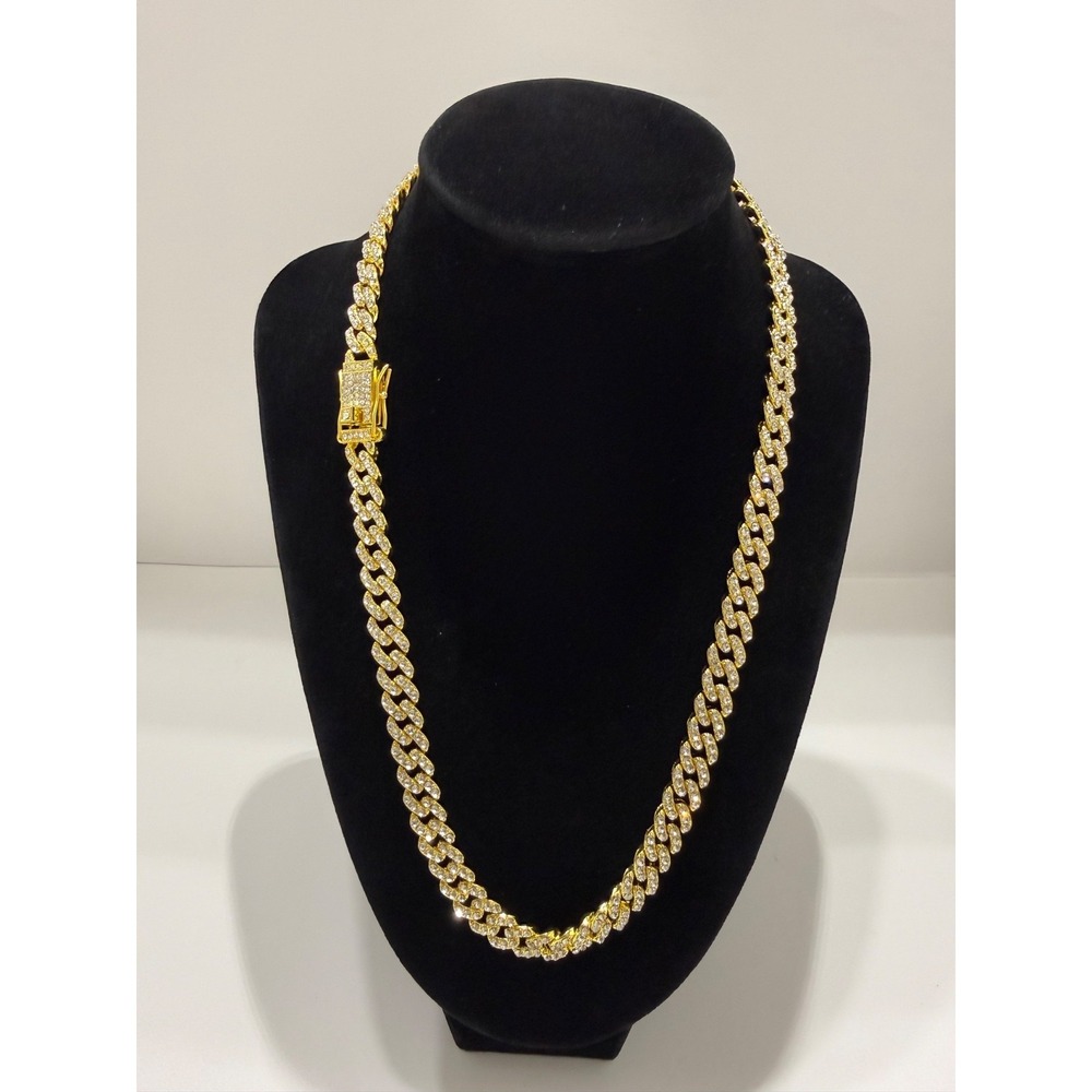 gold cuban chain iced out vvscz over stainless 20.5inch 9mm triple lock clasp